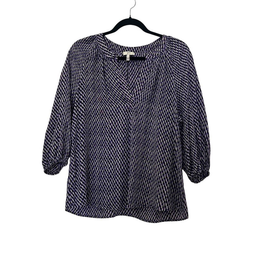 JOIE Purple Black & White Print 3/4 Sleeve Silk Top S flaw